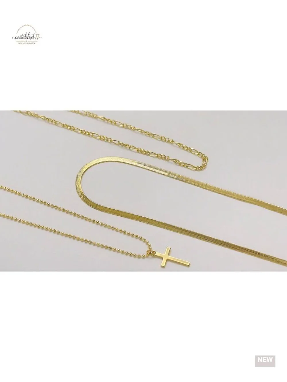 3 Pcs 14K Gold Plated Layered Paperclip and Box Chain Necklace Set Stackable